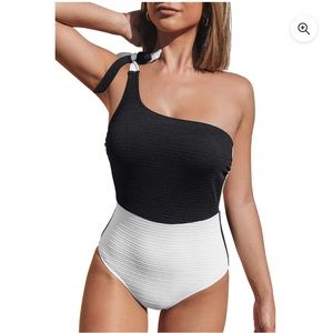 🆕NWT CupShe Color Block One shoulder Bow Knot One Piece Swimsuit
